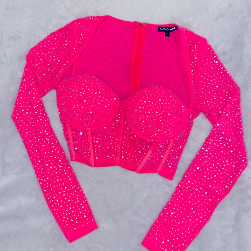 Neon Pink Bedazzled costume long sleeve
